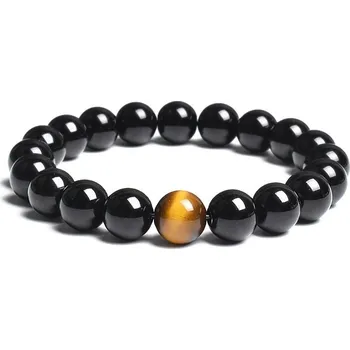 Náramek Stylový náramek onyx s tygřím okem | náramek muži, pánský šperk - 10MM , 17 cm - 6,7 palce
