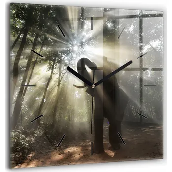 Hodiny Skleněné hodiny s potiskem Nástěnné Tiché ručičky Kuchyně Slon v džungli