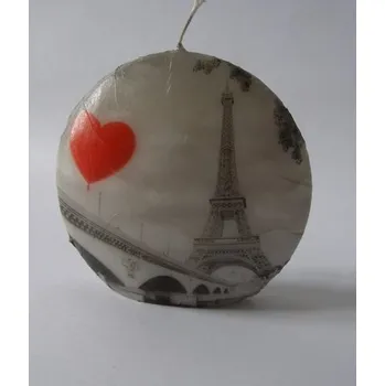 Svíčka Svíčka parafínová zdobená - disk 14cm - Paris
