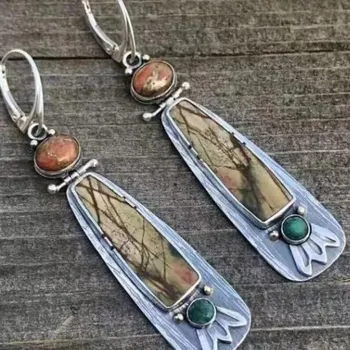 Náušnice Kulaté visací náušnice s červeným a zeleným kamenem | šperky pro ženy 2 ks