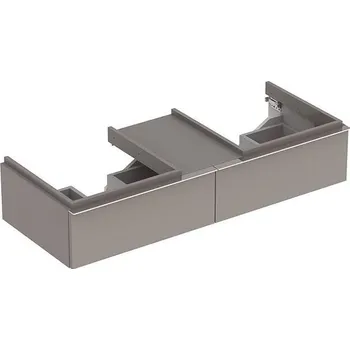 Koupelnový nábytek Keramag iCon skříňka pod dvě umyvadla, se dvěma zásuvkami a odkládací plochou 119x47,7x24 cm, lakované s vysokým leskem, platinová - výprodej vzorku