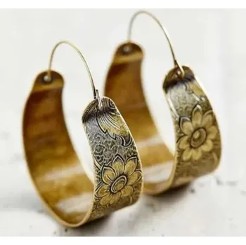 Náušnice Vintage kulaté náušnice s květinovým vzorem | Visací náušnice, retro šperky