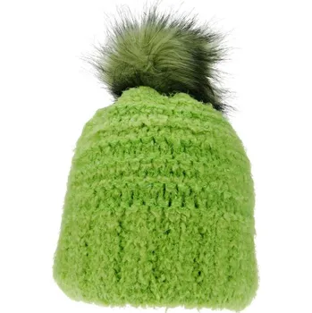 Čepice Pletená zelená zimní čepice s bambulí (Dámská zimní čepice zelená)