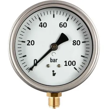 MALGORANI Manometr (tlakoměr) d100mm 0-100 BAR SPODNÍ vývod 1/2" - voda, vzduch M100100S