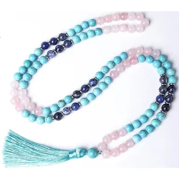 Náhrdelník Japa mala korálky v pastelových barvách | korálkový náhrdelník, meditační náhrdelník - Náhrdelník