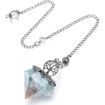 Minerální kyvadlo s minerálem a stromem života | kyvadlo věštění, přívěsek strom života - Akvamarín