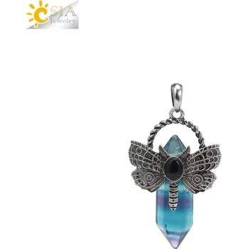 Náhrdelník Náhrdelník vážka s přírodním kamenem | přívěsek vážka, šperk s kamenem - Fluorit