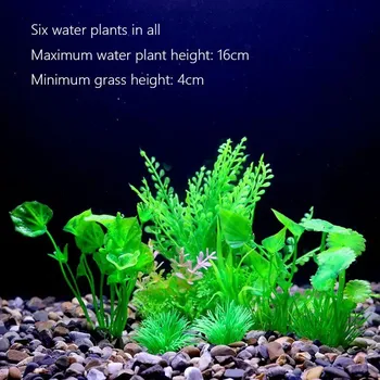 Dekorace do akvária Umělé rostliny do akvária s květy | akvarijní dekorace | vodní tráva - 6ks Zelená B