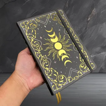 Zápisník Tečkovaný A5 zápisník s bambusovým papírem | zápisník bambus | deník tečkovaný, lunární motiv - Šedá