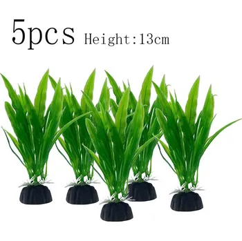 Dekorace do akvária Umělé rostliny do akvária s květy | akvarijní dekorace | vodní tráva - 5ks Zelená 13cm