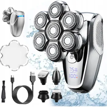 Holicí strojek HOLICÍ STROJEK S 7D PLOVOUCÍMI ČEPELEMI NA HLAVU A OBLIČEJ, VODĚODOLNÝ