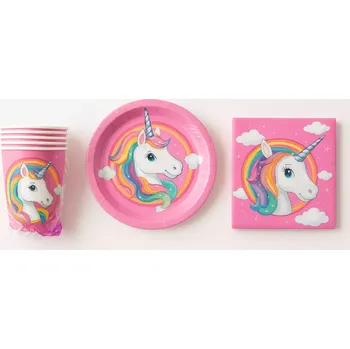 Party nádobí Kelímky, talířky, ubrousky Jednorožec 24ks