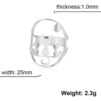 Prsten Kočičí prsten s měsícem nastavitelný | Dámský šperk - 3 kočky Steel Color