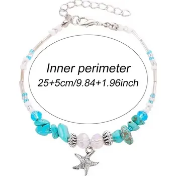 Náramek Letní náramek modré oko na nohu | dámský šperk - Tyrkysový