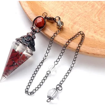 Přívěsek Kyvadlový přívěsek | čakrový přívěsek s přírodními krystaly | čakrový amulet | kyvadlo krystal - Červený kámen , Rozměr 65 x 17 mm