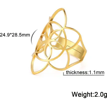 Prsten Nastavitelný prsten květ života z oceli | Dámský šperk - H - Zlatá barva