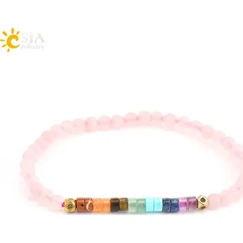 Náramek Čakrový náramek s minerály | korálkový náramek, minerální náramek - Rose Quartz