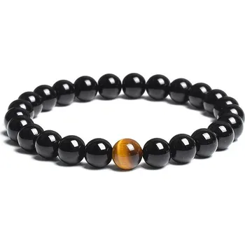 Náramek Stylový náramek onyx s tygřím okem | náramek muži, pánský šperk - 8MM , 21 cm - 8,3 palce