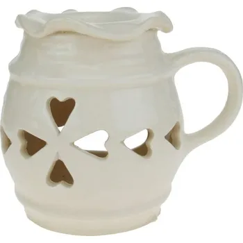 Aroma lampa Aromalampa baňatá bílá se srdíčky 14,5 cm (Aromalampa z keramiky s otvory)