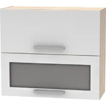 Kuchyňská skříňka Tempo Kondela Horní výklopná skříňka se sklem NOVA PLUS 2DV NOPL-016-OH dub sonoma / bílá