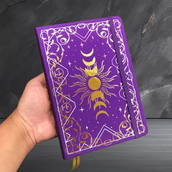 Zápisník Tečkovaný A5 zápisník s bambusovým papírem | zápisník bambus | deník tečkovaný, lunární motiv - fialová