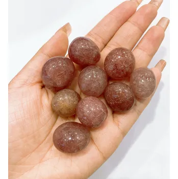 Přírodní kámen Přírodní leštěný kámen pro energii a dekoraci | krystal dekorace | přírodní minerály - Jahodový křemen , 100 gramů