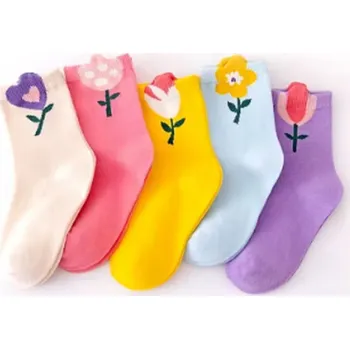 Dívčí barevné ponožky s květinovým vzorem (5 párů v balení) Velikost: S (1-3 roky)