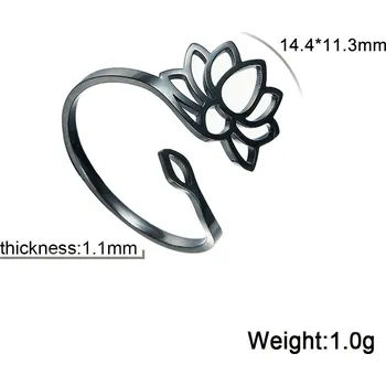 Prsten Vintage dámský nastavitelný prsten lotosový květ | dámský šperk - C Černá