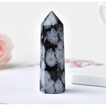 Přírodní minerální krystalová věž | Minerální kameny, ochranný kámen - Obsidián sněhová vločka , 60-70 mm