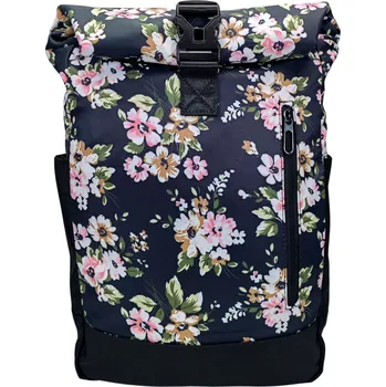 Městský batoh Černo-zeleno-růžový dámský rolovací batoh s květinami Madison