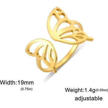 Prsten Ocelový prsten motýl nastavitelný | šperk - B Gold Color