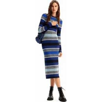 Dámské šaty šaty Desigual Stripy ribbed azul noche velikost S