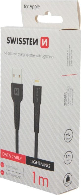 Swissten DATOVÝ KABEL USB / LIGHTNING 1,0 M ČERNÝ