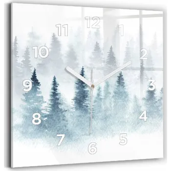 Hodiny Skleněné hodiny tvrzené tiché mechanismus Loft nástěnné Zimní les 30x30