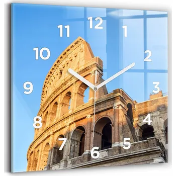 Hodiny Minimalistické skleněné nástěnné hodiny s grafikou Kolosea v Římě 30x30 cm