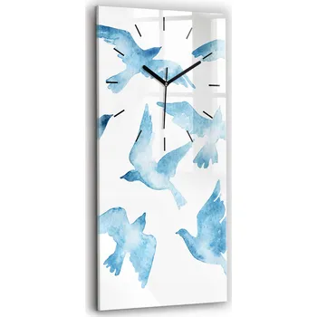 Hodiny Skleněné nástěnné hodiny Tiché ručičky Kuchyně Létající modří ptáci 30x60