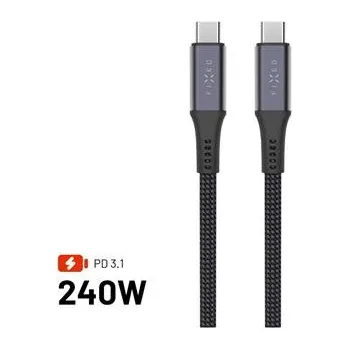 Datový kabel FIXED Nabíjecí a datový opletený kabel s konektory USB-C/USB-C, PD 3.1, 1.2 m, USB4gen2 20Gbps, 4K60Hz, 240W, šedý