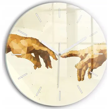 Hodiny Moderní skleněné hodiny s grafikou na zeď Stvoření Adama kulatý průměr 30 cm