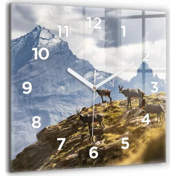 Hodiny Nástěnné skleněné hodiny do moderního interiéru Koza v údolí Aosta 60x60 cm