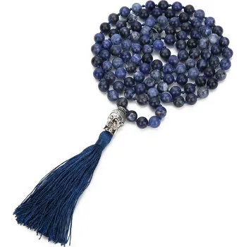 Náhrdelník Japa mala náhrdelník z přírodního sodalitu ručně vázaný | korálkový náhrdelník, dlouhý náhrdelník - N-S0040-B-8mm