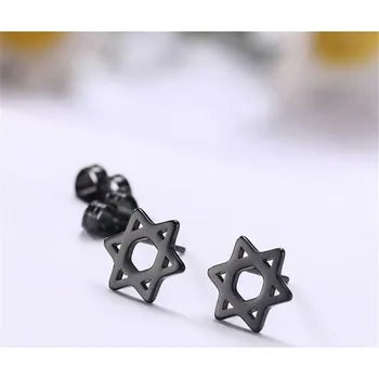 Náušnice Náušnice ocelové šesticípá hvězda | šperky 2 ks - Černý
