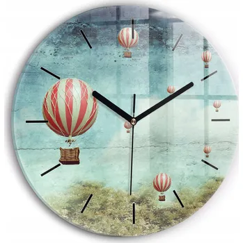 Hodiny Foto Skleněné Hodiny Nástěnné Do Moderních Interiérů Malované balóny průměr 30 cm