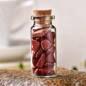 Křišťálová lahvička s přírodním kamenem | Dekorační láhev, skleněná lahvička - Červený jaspis , 30 x 22 mm