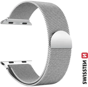 Řemínek na hodinky Swissten ŘEMÍNEK PRO APPLE WATCH MILÁNSKÝ TAH 42 / 44 / 45 / 49 MM STŘÍBRNÝ