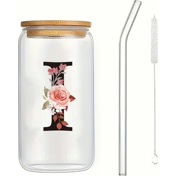 Sklenice Dárková sklenice s víčkem a brčkem, motiv písmen | Sklenice s brčkem, Personalizovaná sklenice - já , 500 ml