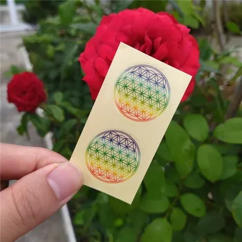 Samolepící dekorace Květ života průhledná samolepka 3cm | energetická nálepka, spirituální symbol 100 ks - Barvitý , 3 cm