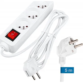 Napájecí kabel Prodlužovací Kabel Prodlužovací lišta 5m s přepěťovou ochranou 3x230V, 3 zásuvky, vypínač