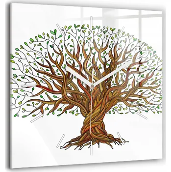 Hodiny Minimalistické Skleněné Nástěnné Hodiny se Vzorem Stromu a Kořenů 60x60 cm