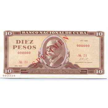 KUBA. 10 pesos 1969. Anulát. SPECIMEN. Pi. 104a / CS7.