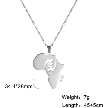 Náhrdelník Náhrdelník s mapou Afriky | ocelový řetízek - Styl E ocelová barva